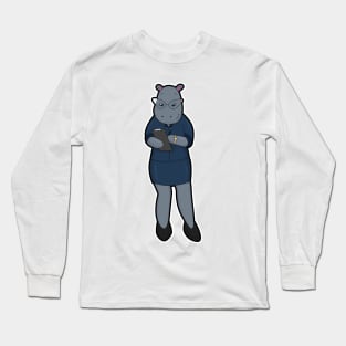 Hippo as Secretary with Notepad and Pen Long Sleeve T-Shirt